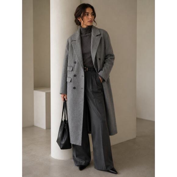 Other Jackets & Blazers - NWT Hot Fashion Gray Long Wool Blend Coat Double Breasted Maxi Coat M
